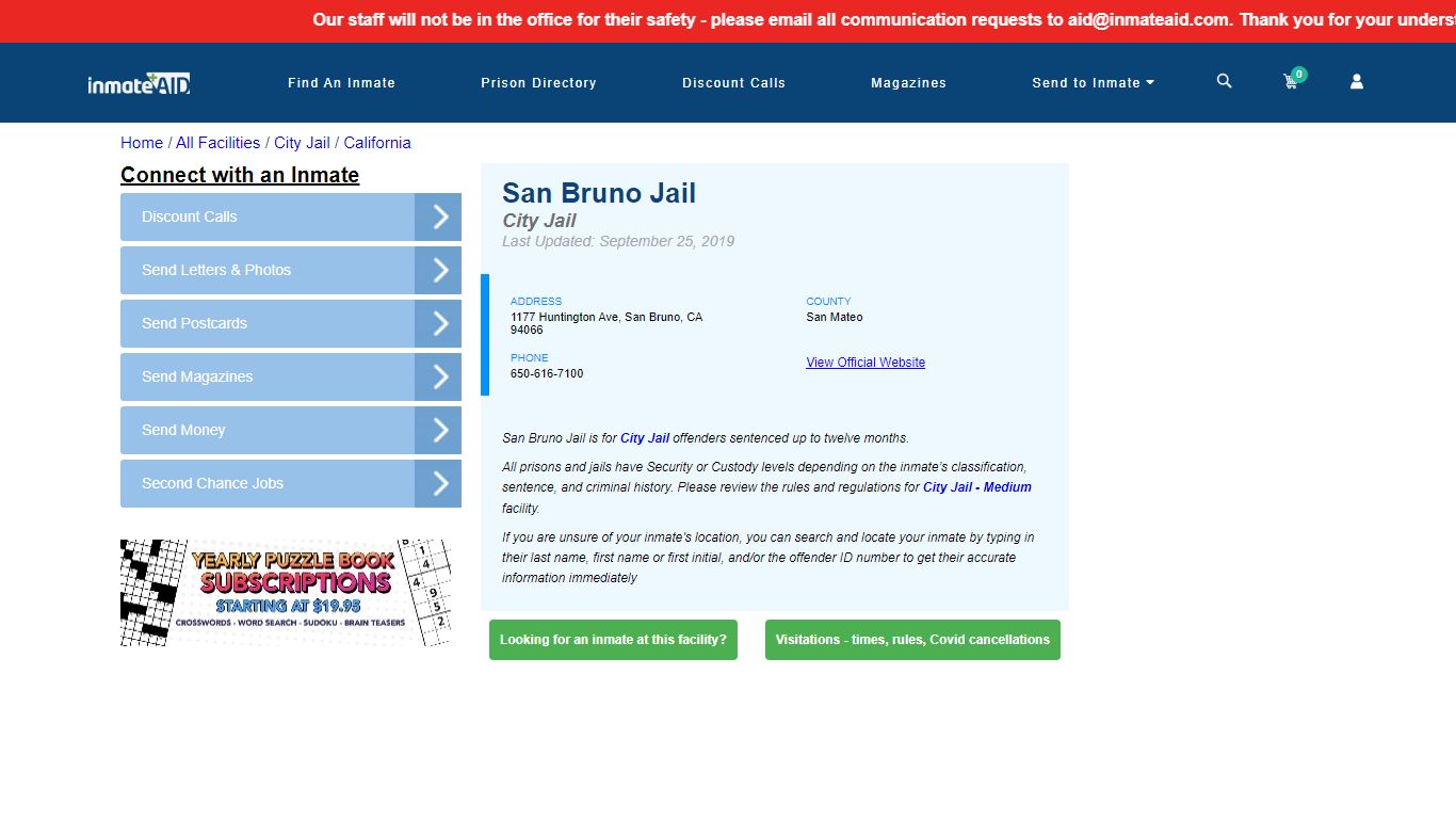 San Bruno Jail | Inmate Locator
