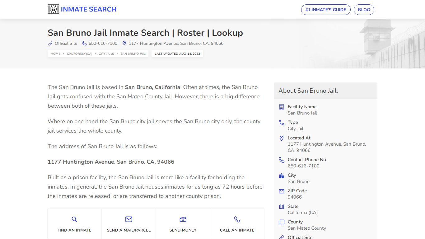 San Bruno Jail Inmate Search | Roster | Lookup